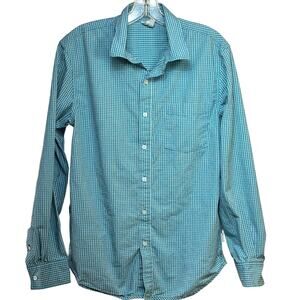 Kirra Women's Medium Button Front Plaid Western Shirt Aqua Blue White Cotton L/S
